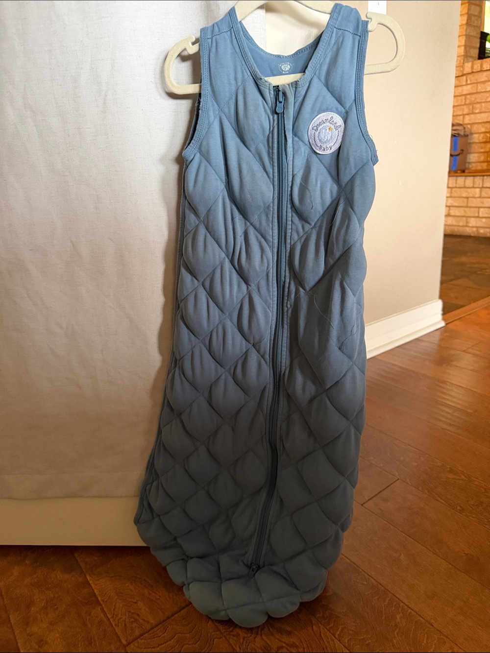 Quilted Light Blue Baby Sleep Sack with Front Zip and Patch
